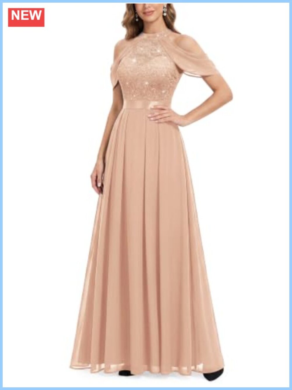 Lace Sequin Chiffon Contrast Bridesmaid Maxi Dress Sleeveless Formal